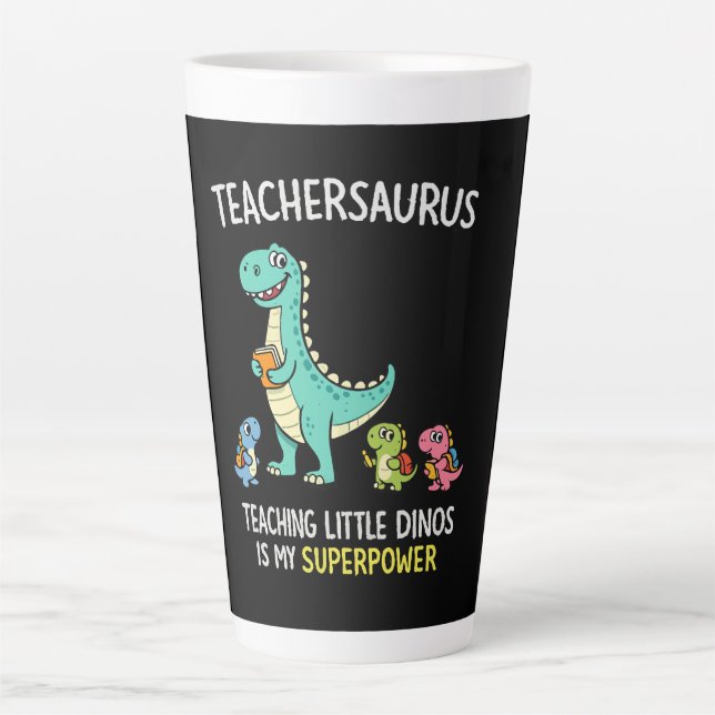 Caneca De Café Latte Humor de professor Teachersaurus com pequenos dino (Frente)