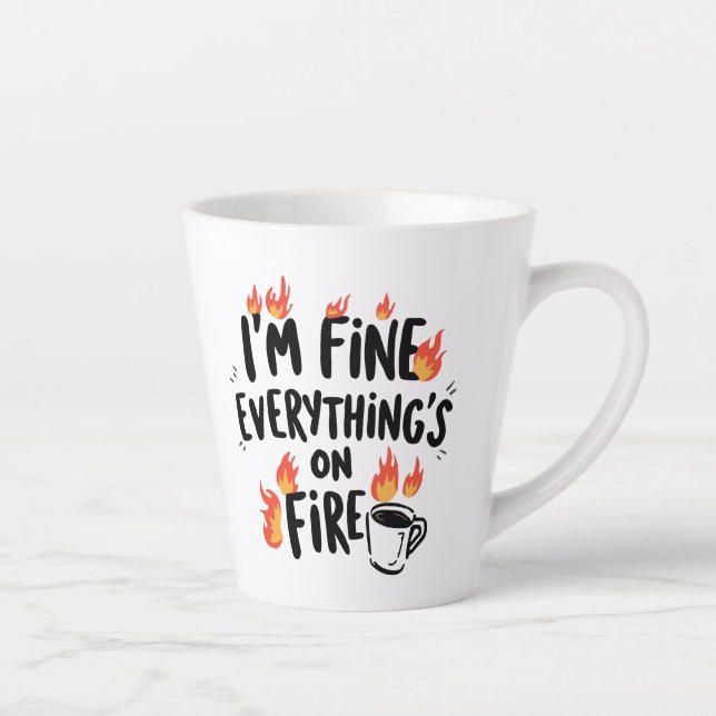 Caneca De Café Latte Humor Negro Relatável com Chamas (Direita)