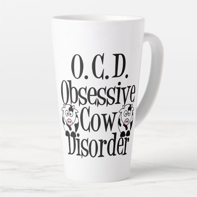 Caneca De Café Latte Humor Obsessivo Com Perturbação Da Vaca (Ângulo direito)