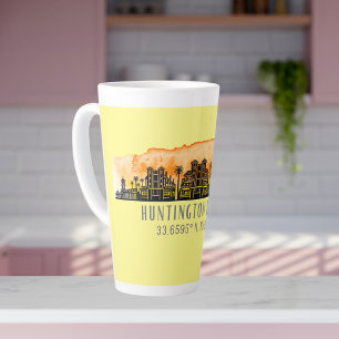 Caneca De Café Latte Huntington Beach City Silhouette