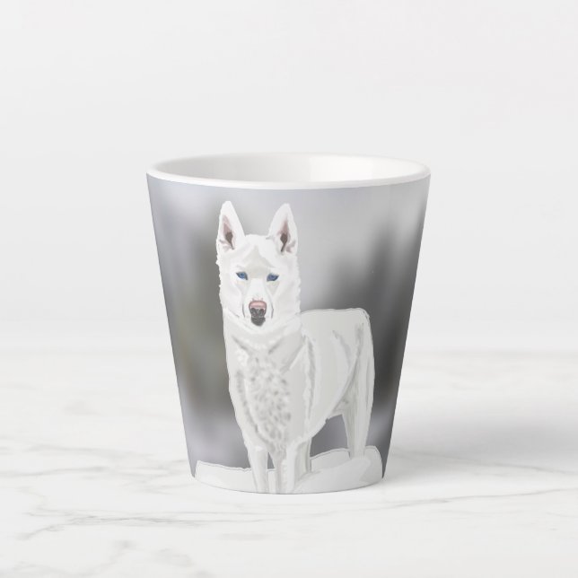 Caneca De Café Latte Husky Branco (Frente)