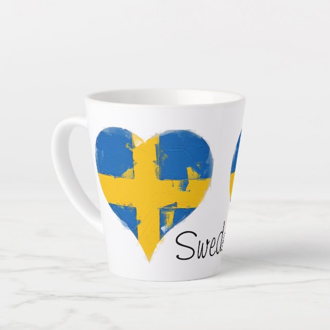 Caneca De Café Latte I Heart Suecia Swedish Flag (Ângulo esquerdo)