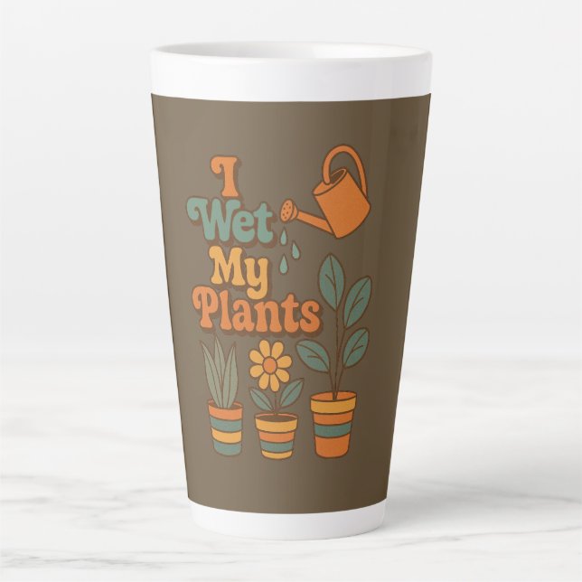 Caneca De Café Latte I Wet My Plants – Retro 70s Stripes (Frente)