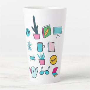 Caneca De Café Latte Ícones Abstrato coloridos apresentando itens do di
