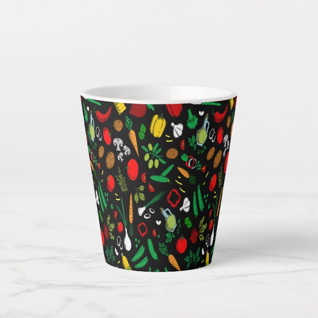 Caneca De Café Latte Ícones Coloridos Vegetais (Frente)