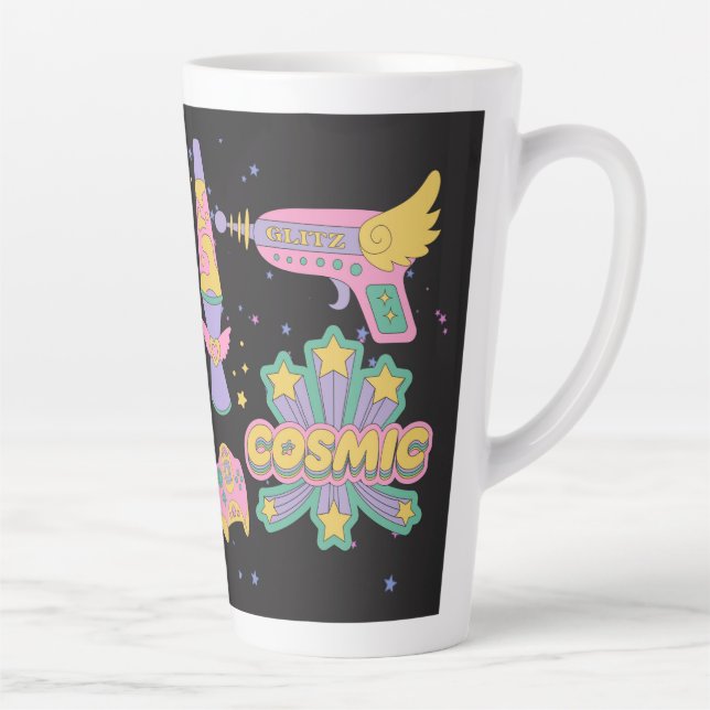 Caneca De Café Latte Ícones cósmicos do estilo dos anos 90 (Direita)