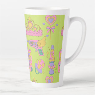 Caneca De Café Latte ícones dos anos 90 padrões 