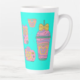 Caneca De Café Latte Ícones retrorreflectores estilo 90s
