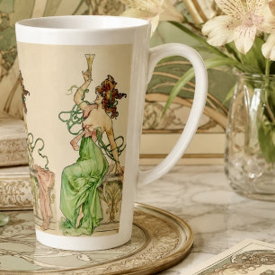Caneca De Café Latte Ilustração Art Nouveau Vintage de Senhora com Cham