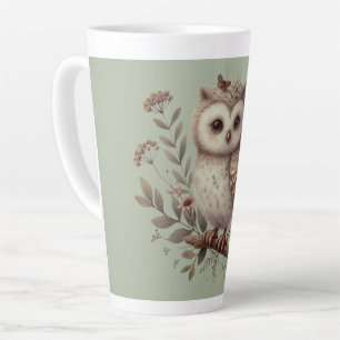 Caneca De Café Latte Ilustração Botânica de Coruja da Floresta Capricho