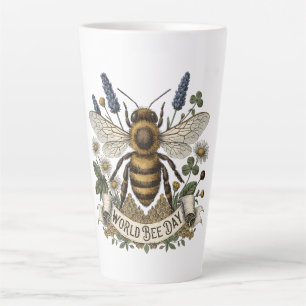Caneca De Café Latte Ilustração Botânica Vintage para o Dia Mundial das