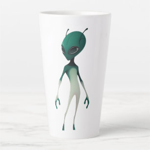 Caneca De Café Latte Ilustração de Alien Verde Legal - Personagem de Fi