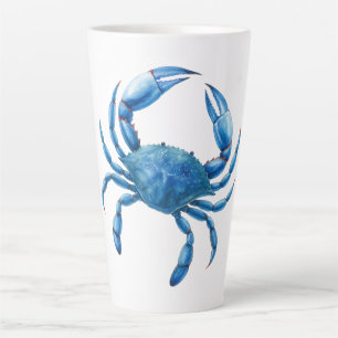 Caneca De Café Latte Ilustração de Aquarela de Caranguejo Azul - Vida n