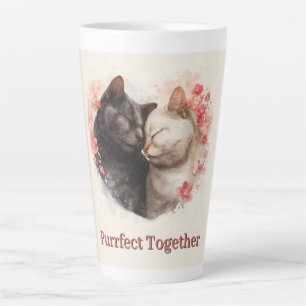 Caneca De Café Latte Ilustração de Aquarela de Dois Gatos Nuzzling