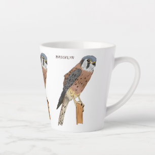 Caneca De Café Latte Ilustração de ave do Kestrel Americano