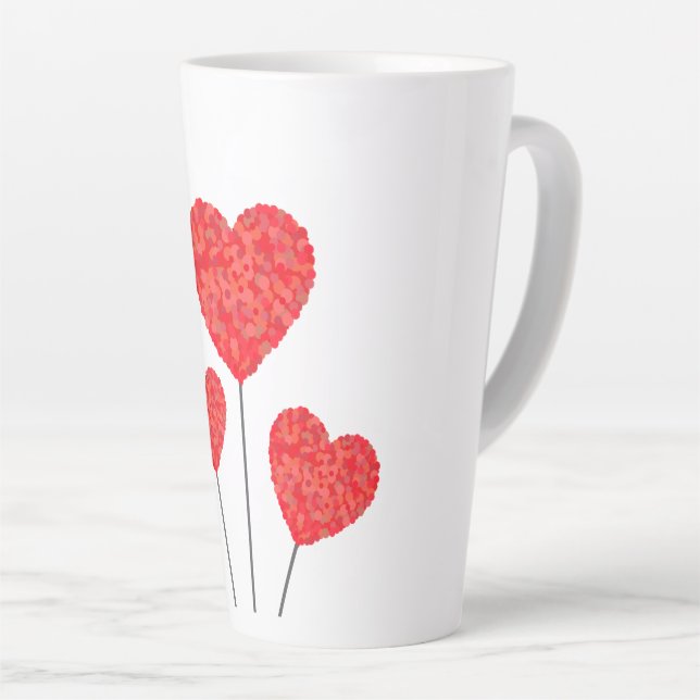 Caneca De Café Latte Ilustração de Balões de Coração Design (Ângulo direito)