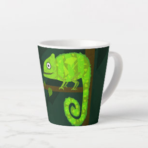 Caneca De Café Latte Ilustração de Camaleão Verde Fofo Réptil Tropical