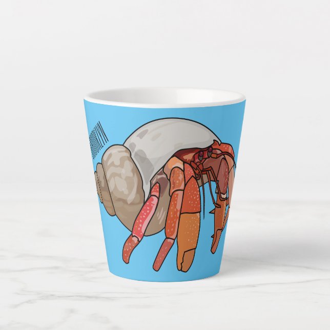 Caneca De Café Latte Ilustração de cartoon de caranguejo eremita (Frente)