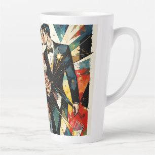 Caneca De Café Latte Ilustração de Casal de Noivos em Arte Deco Moderna
