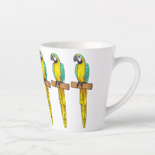 Caneca De Café Latte Ilustração de desenho animado com arara-arara-azul