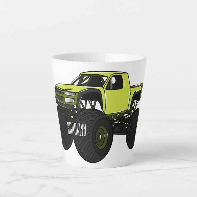 Caneca De Café Latte Ilustração de desenho animado de caminhão monstro (Frente)