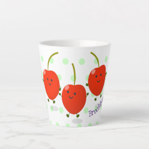 Caneca De Café Latte Ilustração de desenho animado de cerejas vermelhas