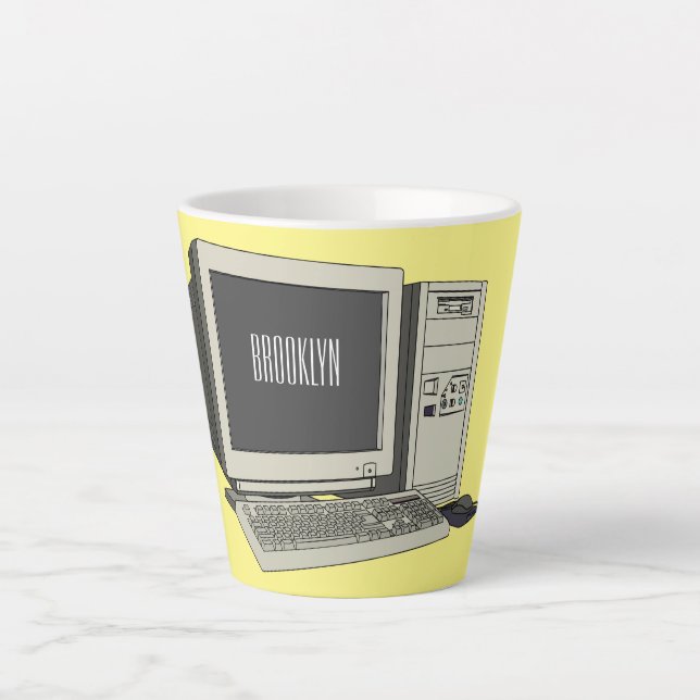 Caneca De Café Latte Ilustração de desenho animado de computador (Frente)