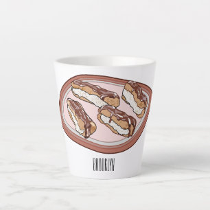 Caneca De Café Latte Ilustração de desenho animado de eclair de chocola