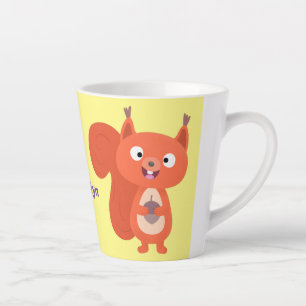 Caneca De Café Latte Ilustração de desenho animado de esquilo vermelho