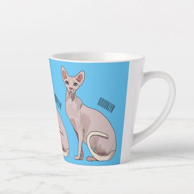 Caneca De Café Latte Ilustração de desenho animado de gato esphynx (Direita)