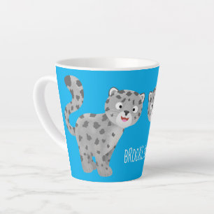 Caneca De Café Latte Ilustração de desenho animado de leopardo-da-neve