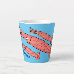 Caneca De Café Latte Ilustração de desenho animado de lula feliz rosa