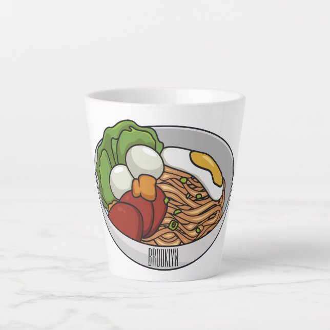 Caneca De Café Latte Ilustração de desenho animado de macarrão (Frente)