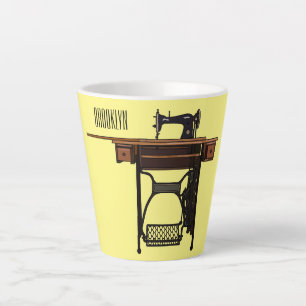 Caneca De Café Latte Ilustração de desenho animado de máquina de costur