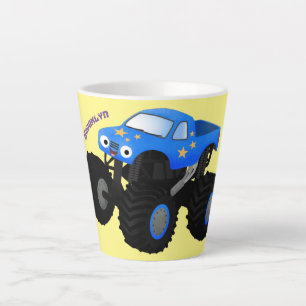 Caneca De Café Latte Ilustração de desenho animado de monstro azul boni