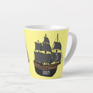 Caneca De Café Latte Ilustração de desenho animado de navio pirata