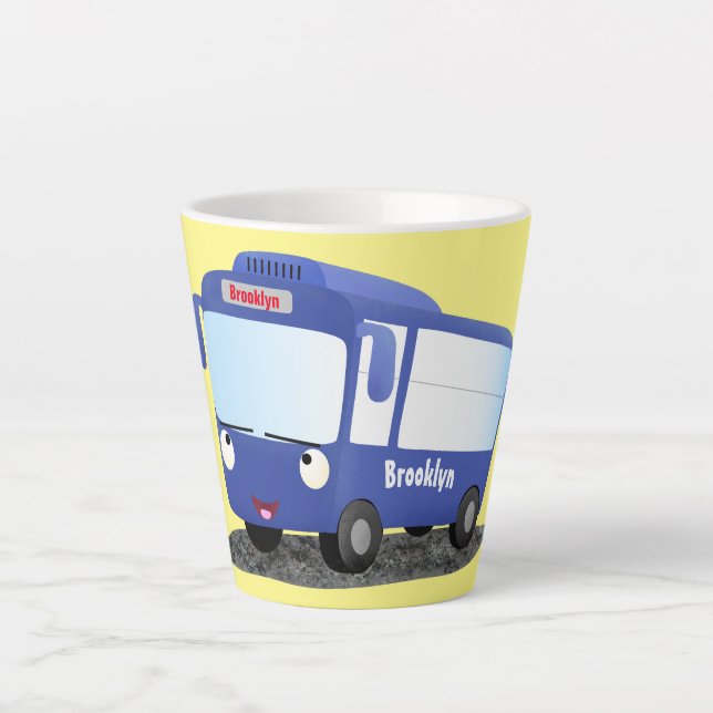 Caneca De Café Latte Ilustração de desenho animado de ônibus moderno az (Frente)