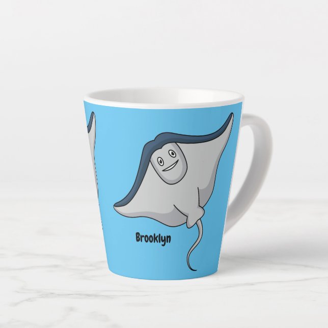 Caneca De Café Latte Ilustração de desenho animado de peixe arraia feli (Ângulo direito)