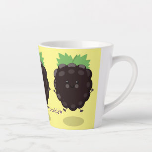 Caneca De Café Latte Ilustração de desenho animado roxo de amora-preta 