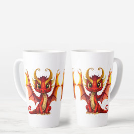 Caneca De Café Latte Ilustração de Dragão Bonito em Amantes Fantásticos