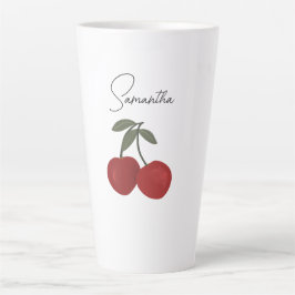 Caneca De Café Latte Ilustração de Duas Cerejas Vermelhas | Arte de Fru