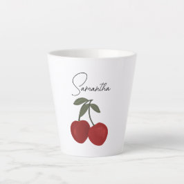Caneca De Café Latte Ilustração de Duas Cerejas Vermelhas | Arte de Fru