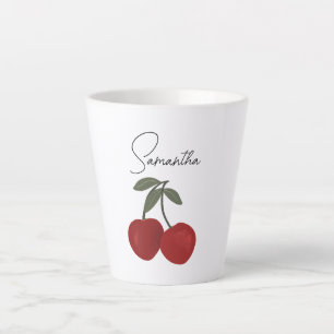 Caneca De Café Latte Ilustração de Duas Cerejas Vermelhas Arte de Fru
