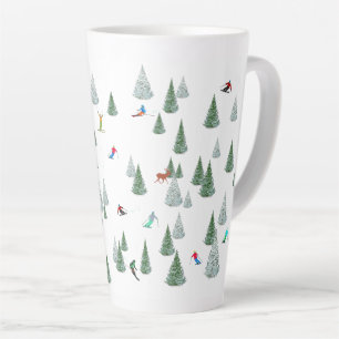 Caneca De Café Latte Ilustração de Esquiadores em Descida 