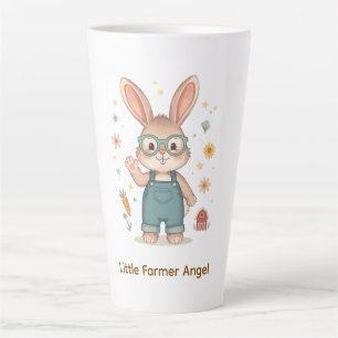 Caneca De Café Latte Ilustração de Fazendeiro Coelhinho Fofo com Óculos