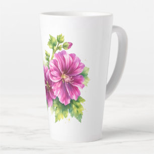 Caneca De Café Latte Ilustração de Flor Aquarela Roxa
