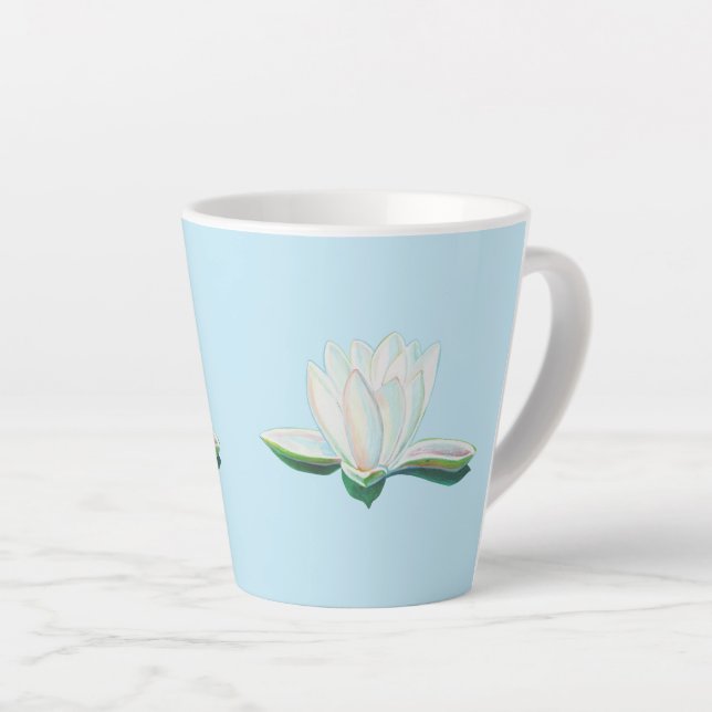 Caneca De Café Latte Ilustração de Flor de Lotus Branco (Ângulo direito)