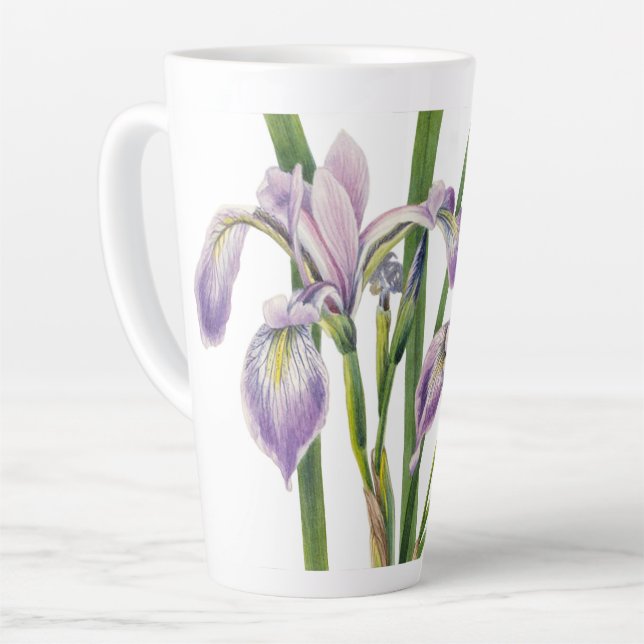 CANECA DE CAFÉ LATTE ILUSTRAÇÃO DE FLORES DE IRISES (Ângulo esquerdo)