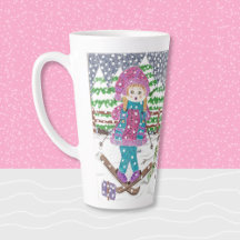 Ilustração de Garota de Esqui Bonita Latte Mug