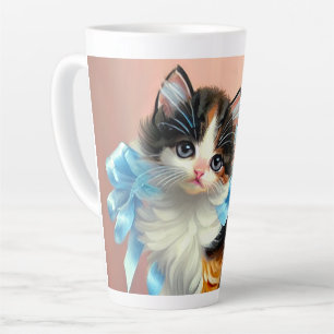 Caneca De Café Latte Ilustração de Gatinho Calico Vintage